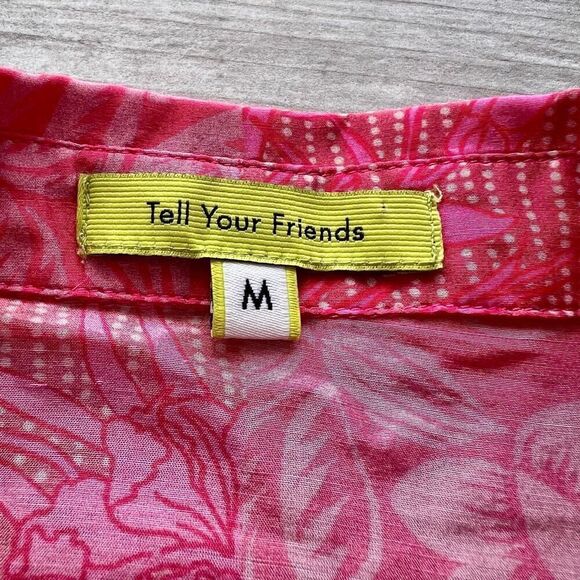 Tell Your Friends Mens‎ Pink Floral Silk Short Sleeve Button-Up Shirt Medium - Picture 2 of 8